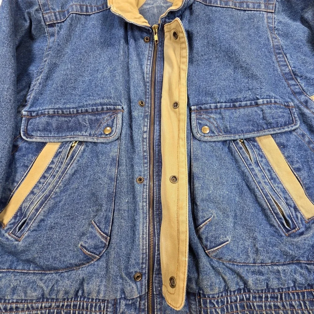 Vintage 90s Denim Lined Bomber Jacket‎ Size XL Unbranded Zip/snaps